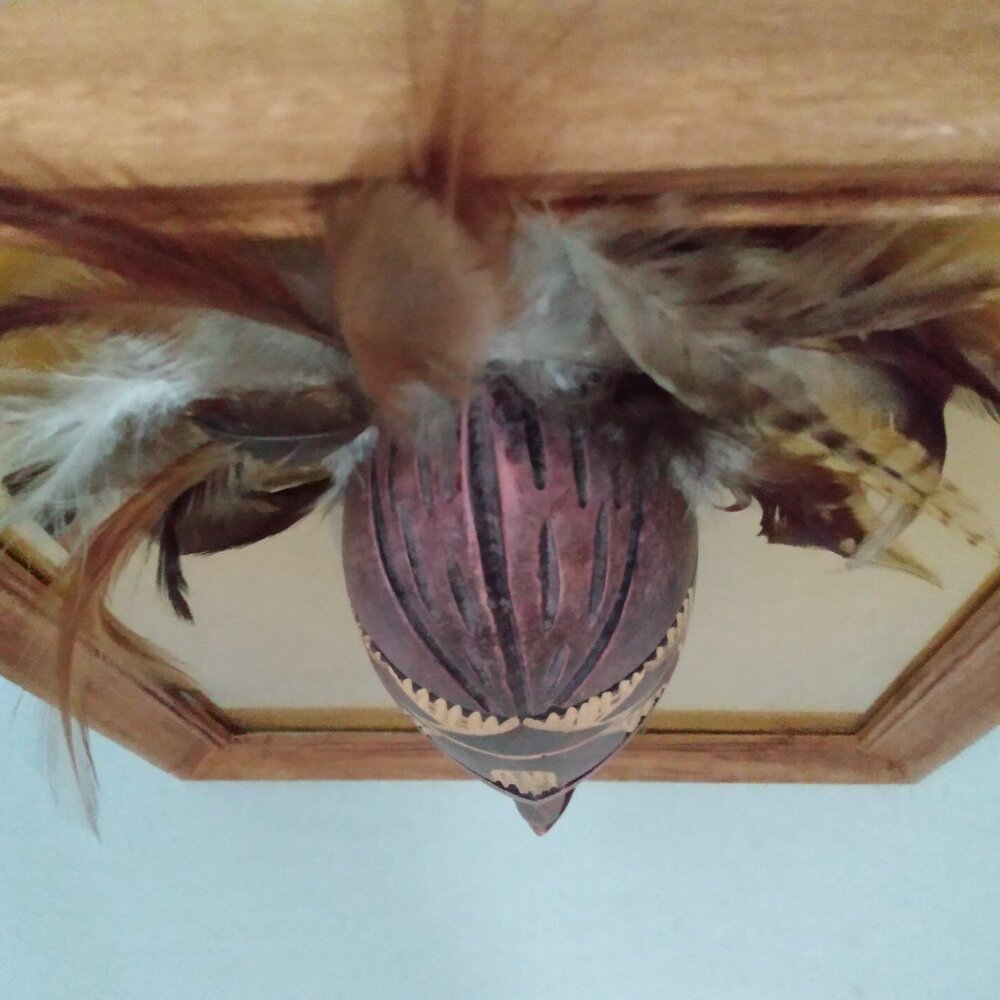 Very Unique African Tribal Mask With Feathers Framed World Art ~ Swahili - Picture 3 of 10